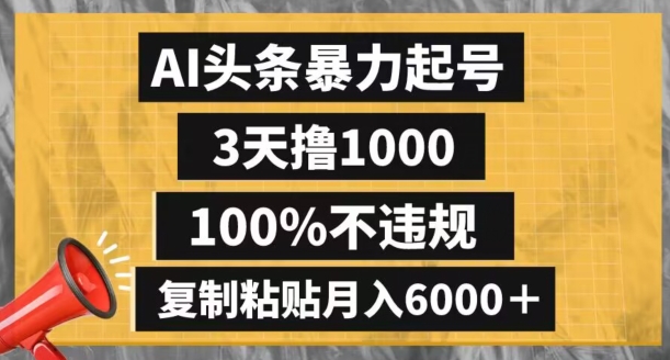 AI头条暴力起号，3天撸1000,100%不违规，复制粘贴月入6000＋【揭秘】插图