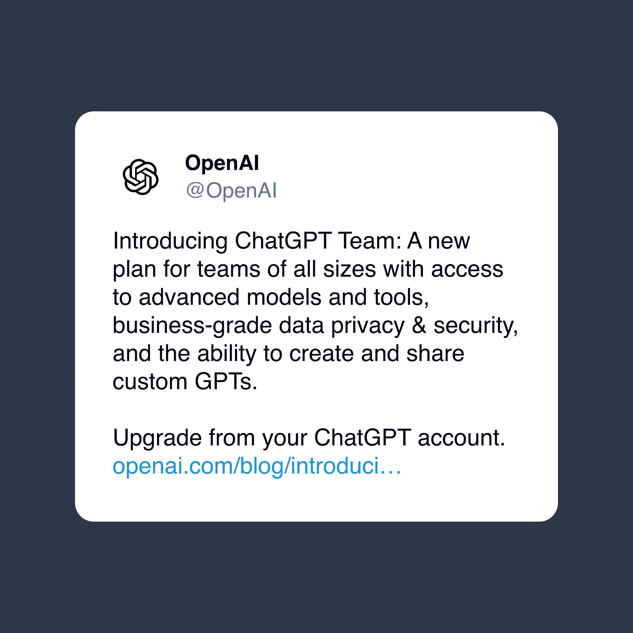 OpenAI推出ChatGPT Team套餐