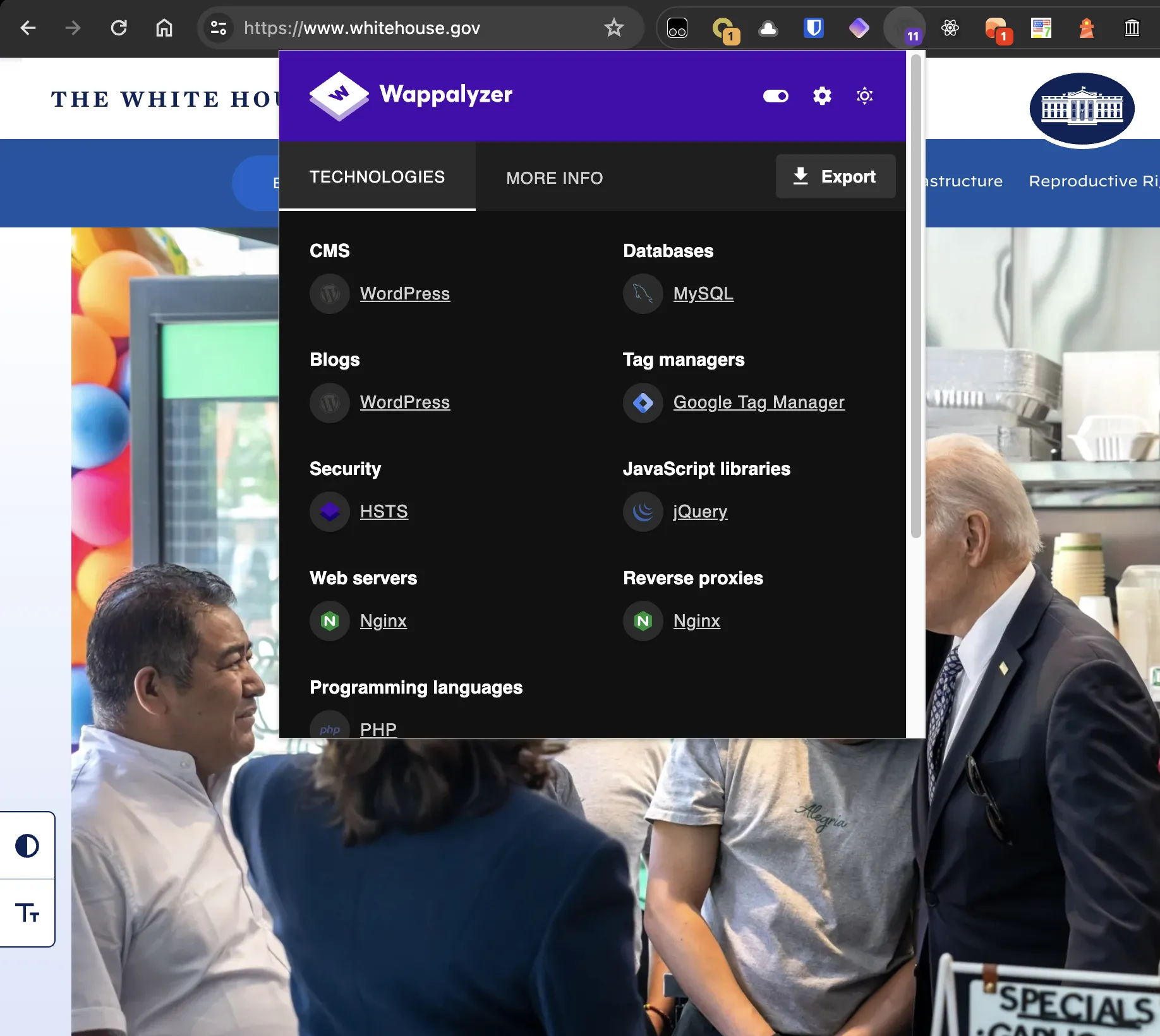 美国白宫官网技术栈