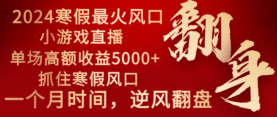 （8766期）2024年最火寒假风口项目 小游戏直播 单场收益5000+抓住风口 一个月直接提车插图