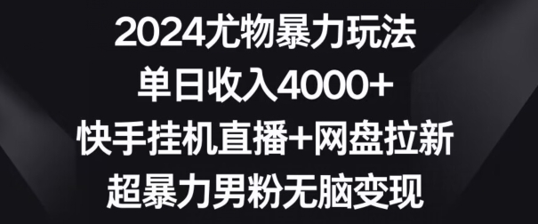 2024尤物暴力玩法，单日收入4000+，快手挂机直播+网盘拉新，超暴力男粉无脑变现插图