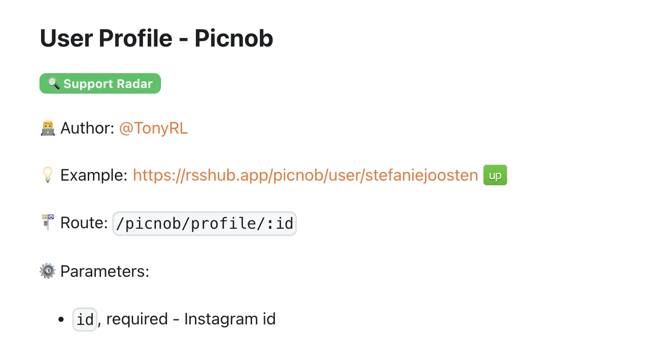 RSSHub中提供的Picnob路由也提供对于instagram的支持
