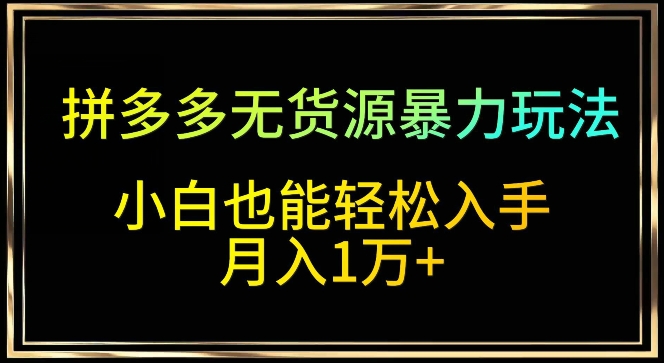 拼多多无货源暴力玩法，全程干货，小白也能轻松入手，月入1万+插图