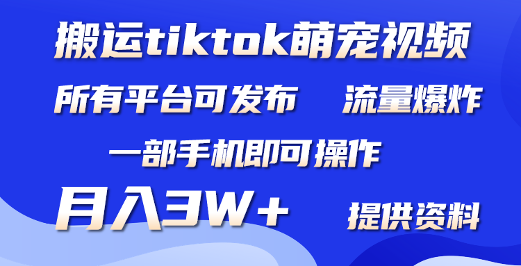 （9618期）搬运Tiktok萌宠类视频，一部手机即可。所有短视频平台均可操作，月入3W+插图