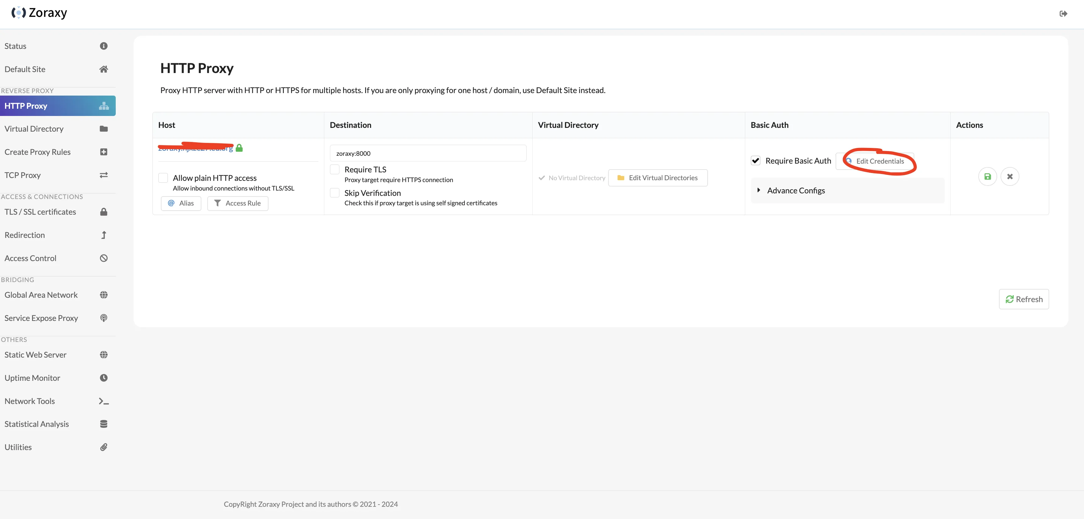 点击Basic Auth的Edit Credentials，在其中的Basic Auth Credential添加验证所需的用户名和密码。