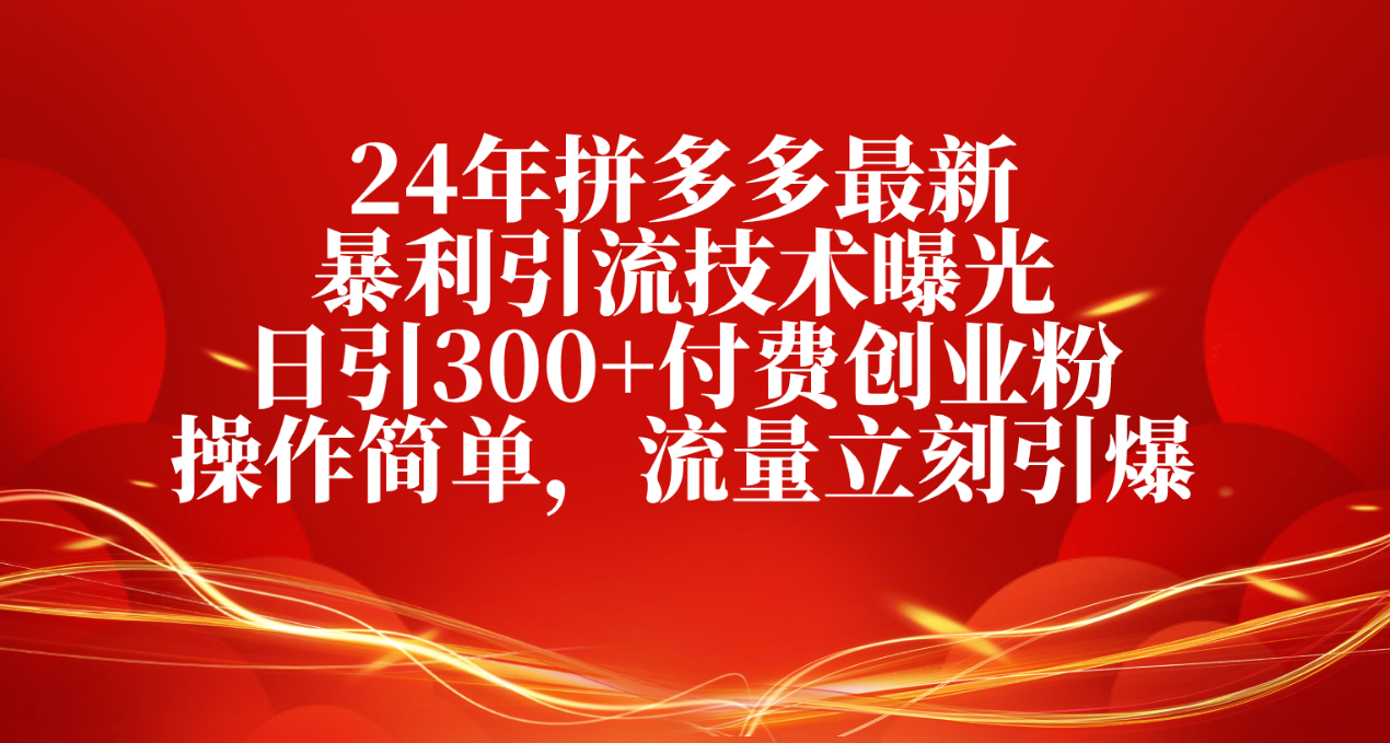 （10559期）24年拼多多最新暴利引流技术曝光，日引300+付费创业粉，操作简单，流量…插图