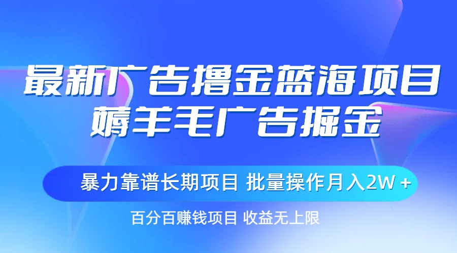 （11193期）最新广告撸金蓝海项目，薅羊毛广告掘金 长期项目 批量操作月入2W＋