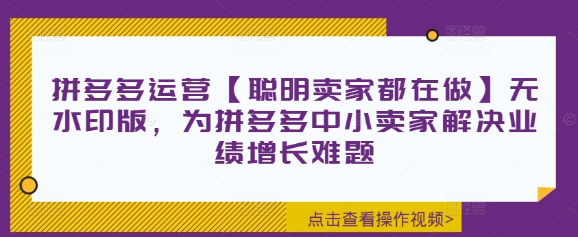 拼多多运营【聪明卖家都在做】无水印版，为拼多多中小卖家解决业绩增长难题