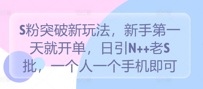 S粉突破新玩法，新手第一天就开单，日引N++老S批，一个人一个手机即可