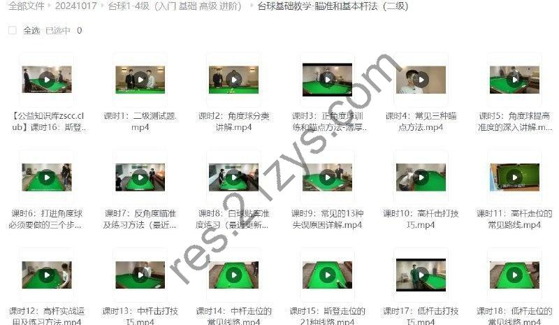 台球专业班付费教程1-4级（入门 基础 高级 进阶）