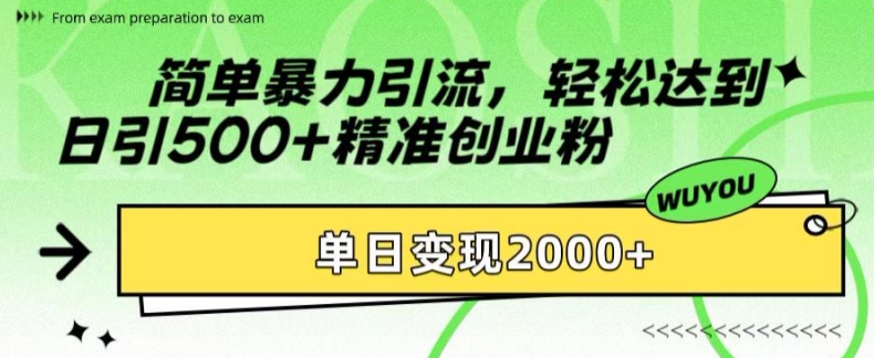 简单暴力引流，轻松达到日引500+精准创业粉，单日变现2k