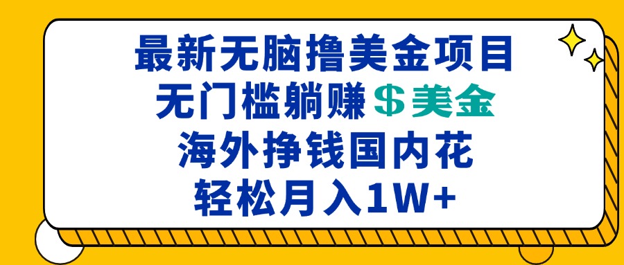 （13411期）最新海外无脑撸美金项目，无门槛躺赚美金，海外挣钱国内花，月入一万加