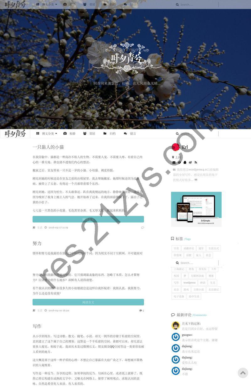 WordPress主题 ErlSimple v1.5 极简博客
