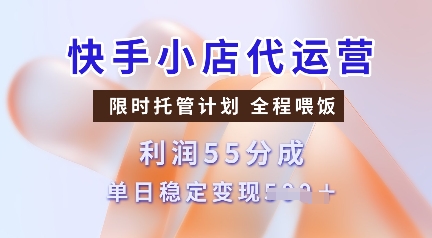 快手小店代运营，限时托管计划，收益55分，单日稳定变现多张