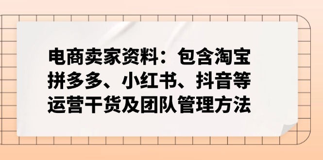 （14354期）电商卖家资料：包含淘宝、拼多多、小红书、抖音等运营干货及团队管理方法