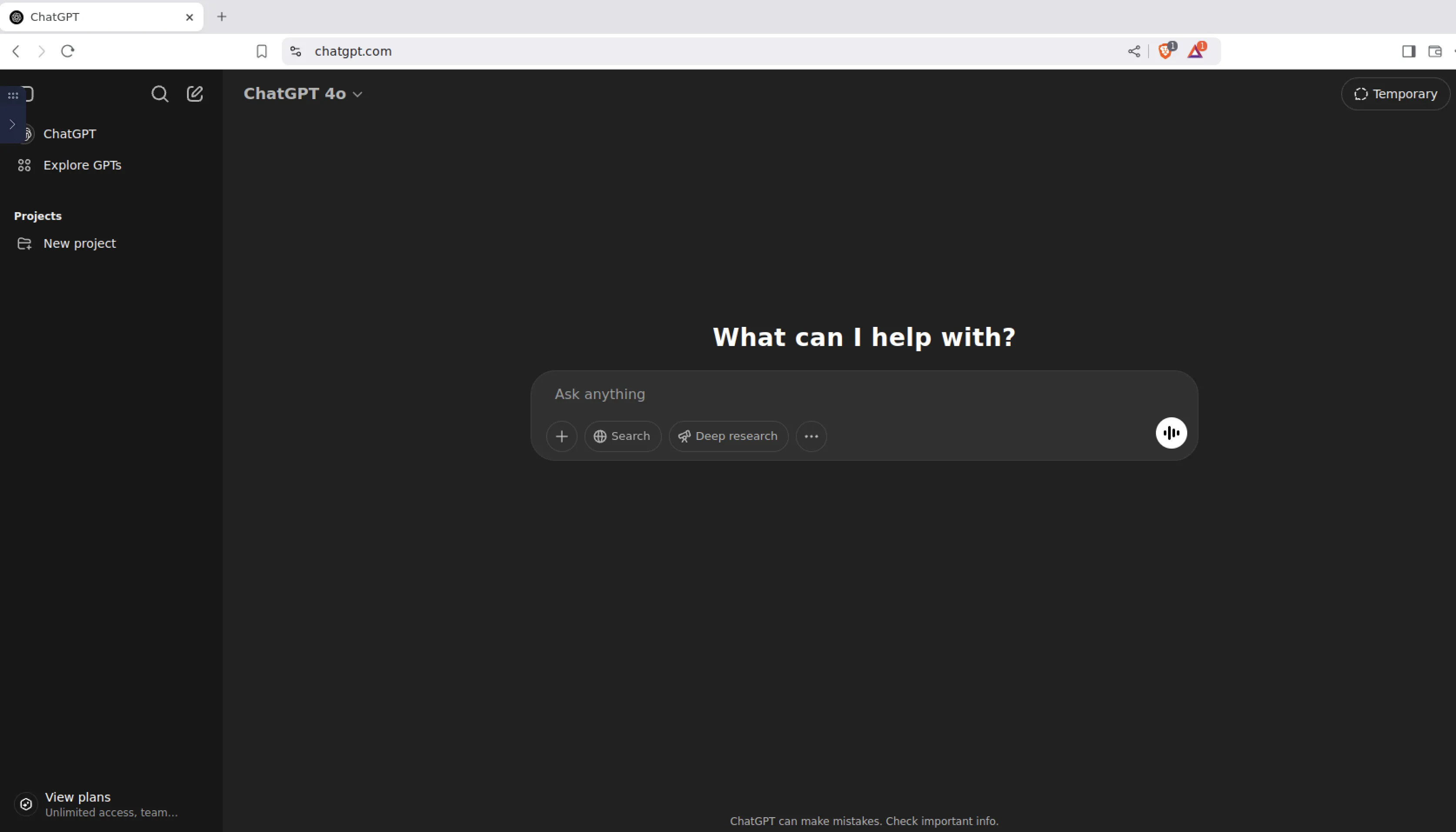 启动Brave浏览器，登录ChatGPT账号