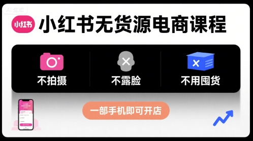小红书无货源电商课程，不拍摄不露脸不用囤货，一部手机即可开店-副业网 - 在家兼职赚钱副业项目分享 | 互联网创业资源整合平台