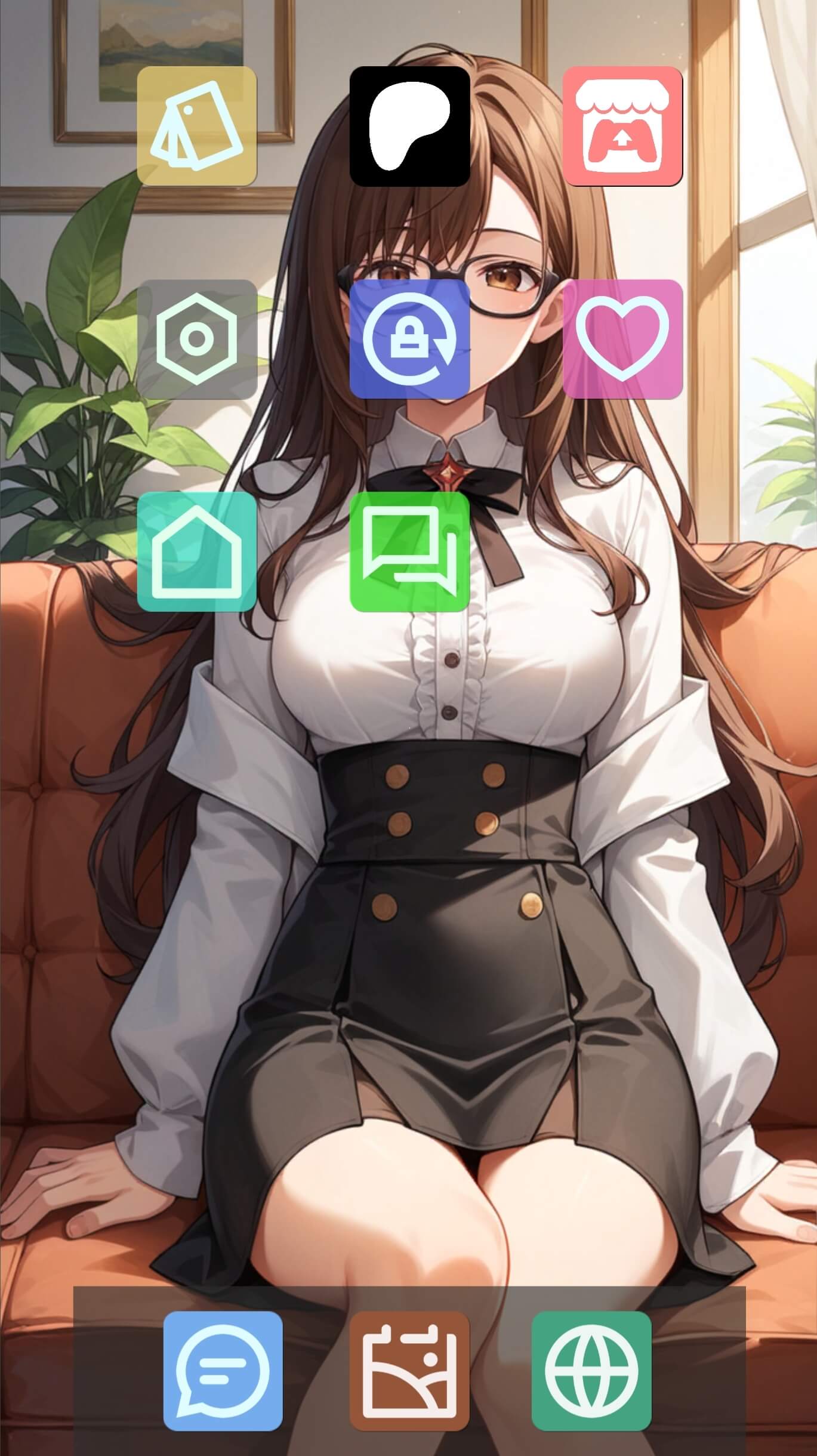 以OL 短裙制服动漫美少女做壁纸的手机桌面