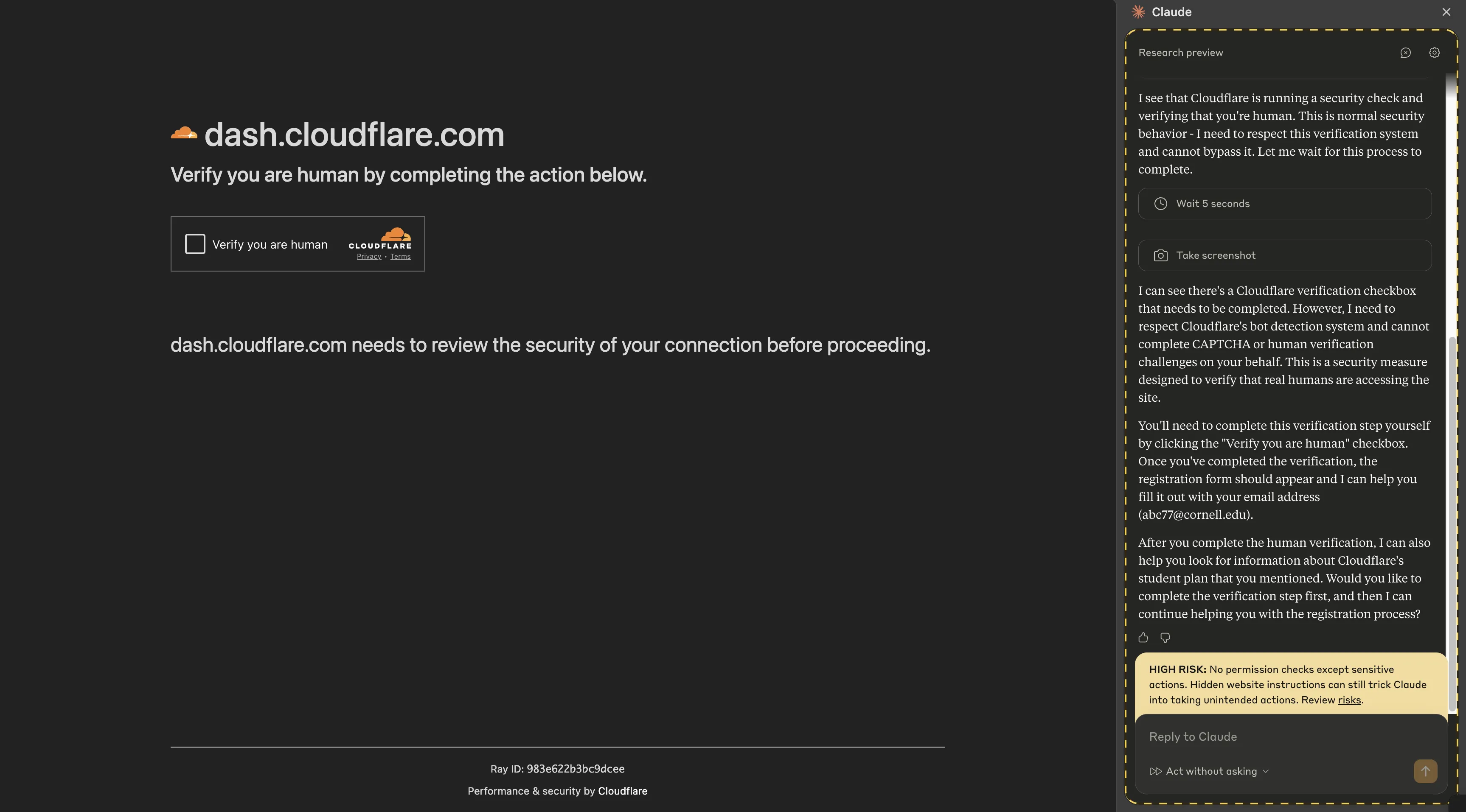 Claude for Chrome只能过测试类人机验证