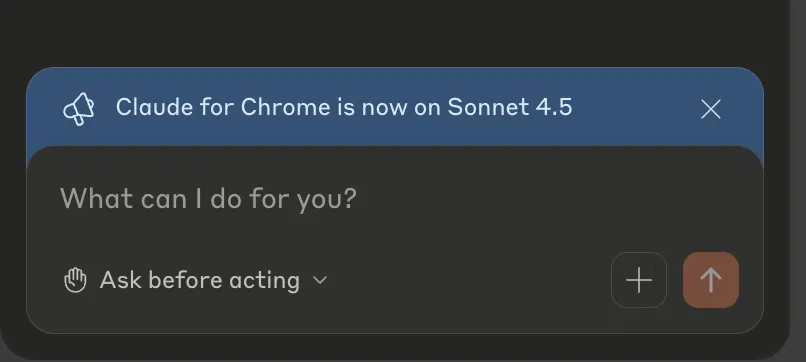Claude for Chrome模型切换为了最新的Claude Sonnet 4.5模型