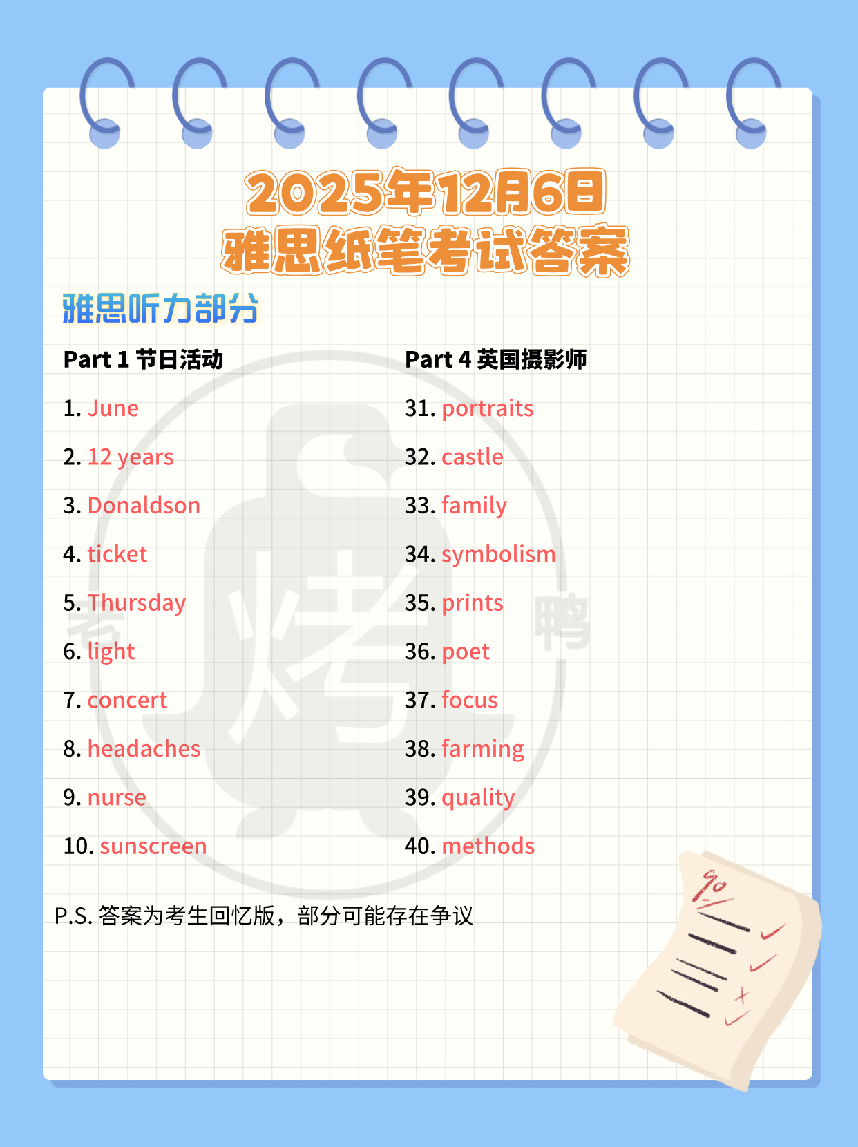 2025年12月6日雅思考试答案