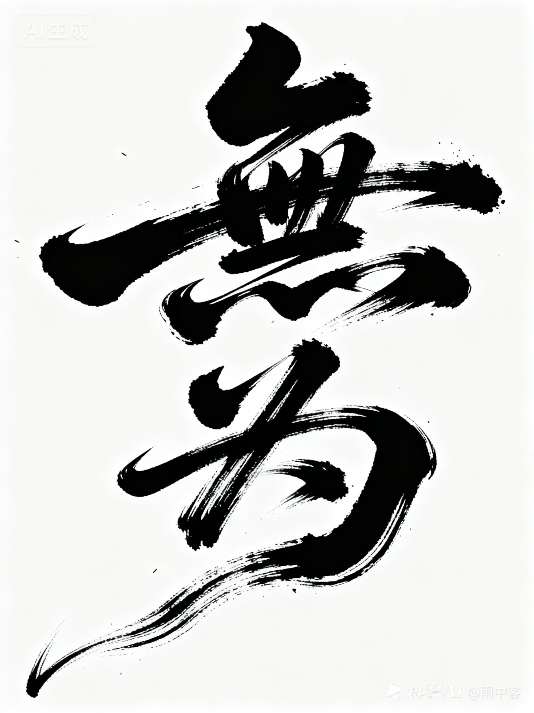 jimeng-2025-09-27-4384-书法字体海报 无为草书字体狂野奔放视觉张力富有动感超粗笔画流畅飘逸笔png