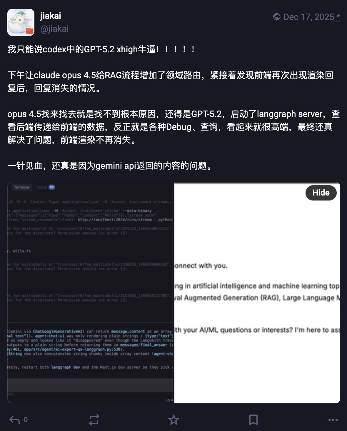 GPT 5.2 xhigh solving the frontend rendering issue