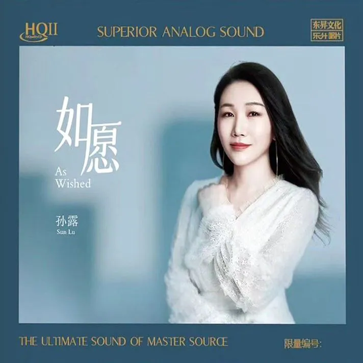 孙露《如愿》WAV分轨无损音乐封面，低饱和蓝调背景映衬歌手侧颜，适合HIFI试音人声定位测试